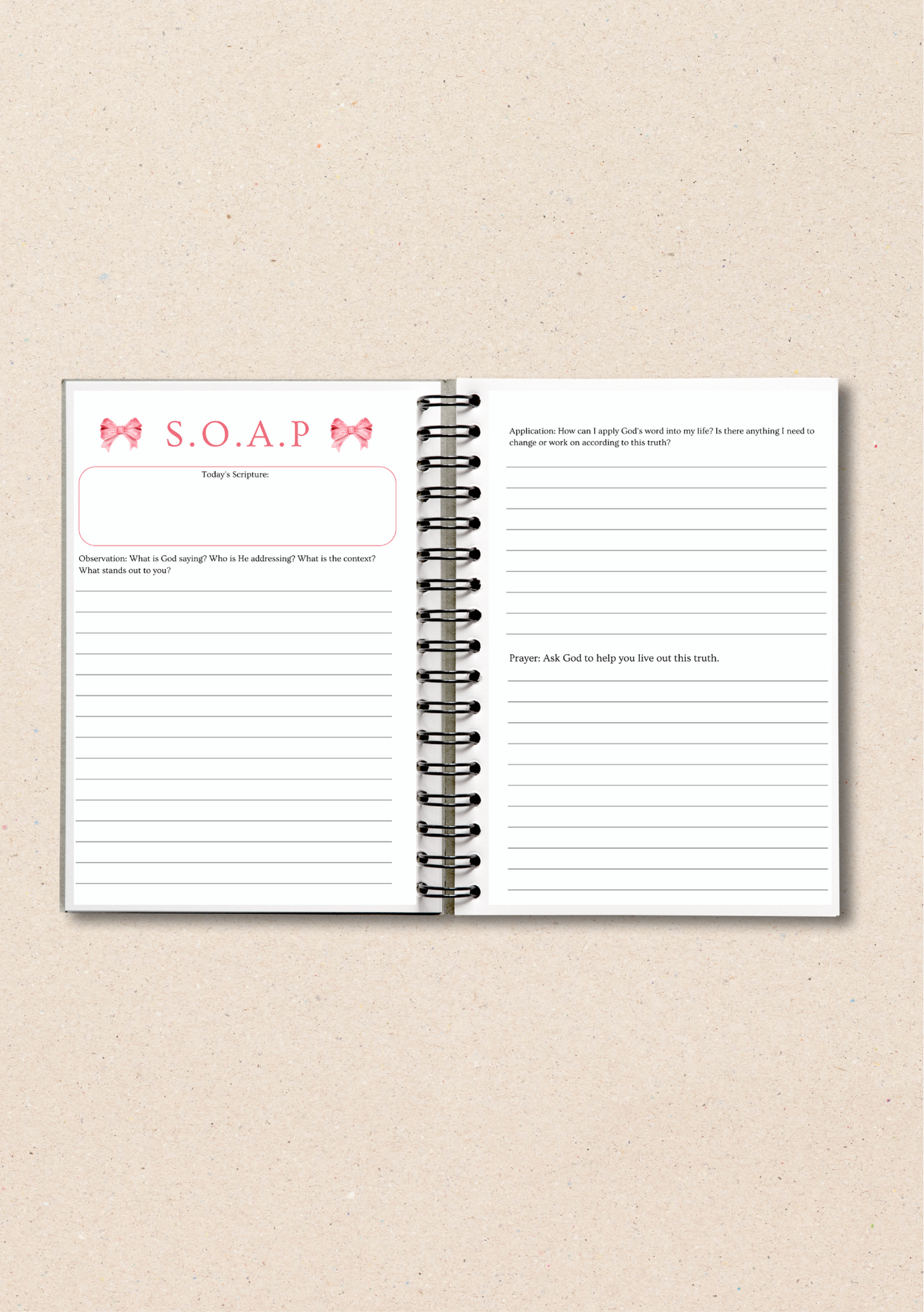 Personalised Pink Bow Bible Study Journal with SOAP Method