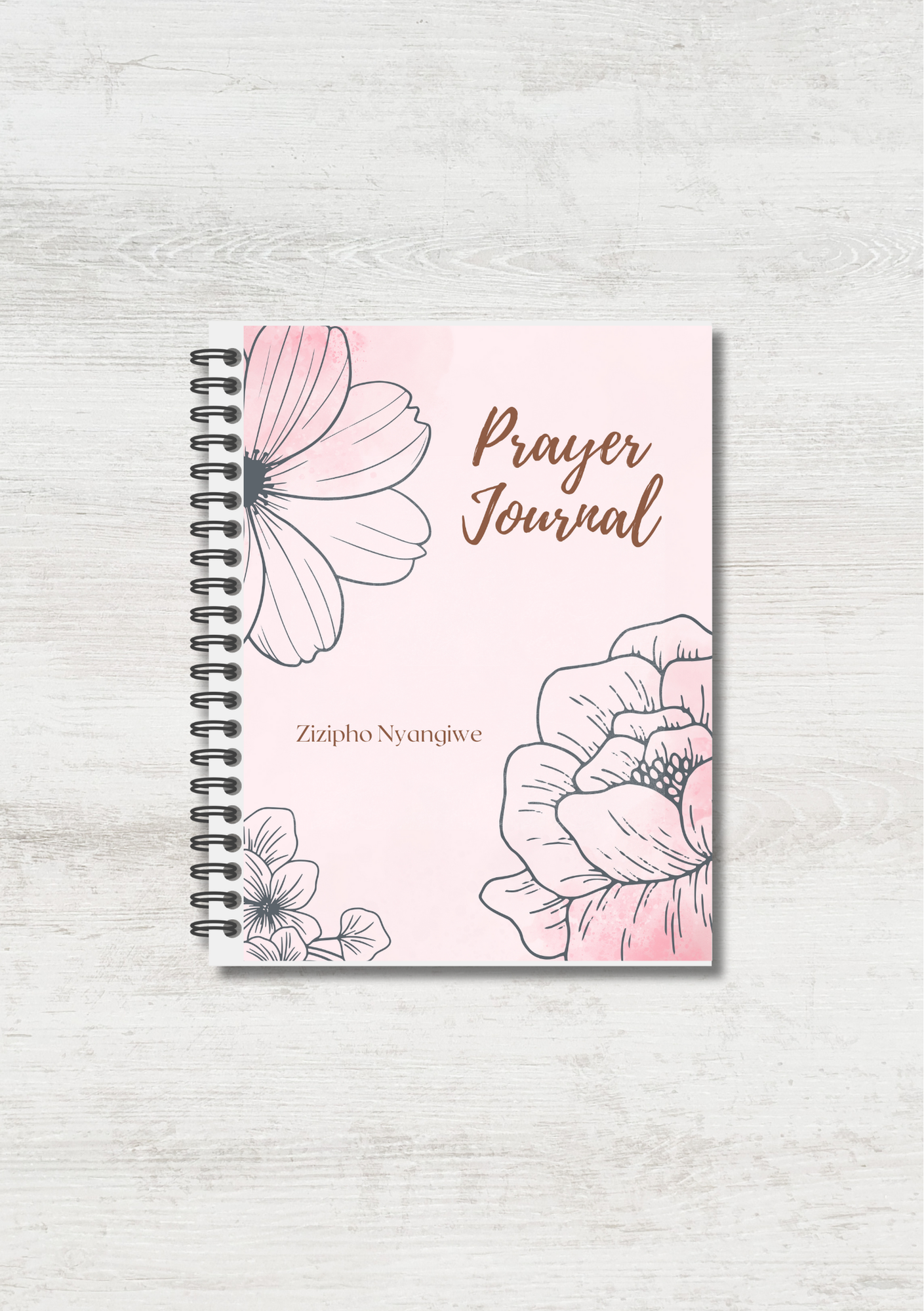 Pink Line Art Floral Prayer Journal with Sections