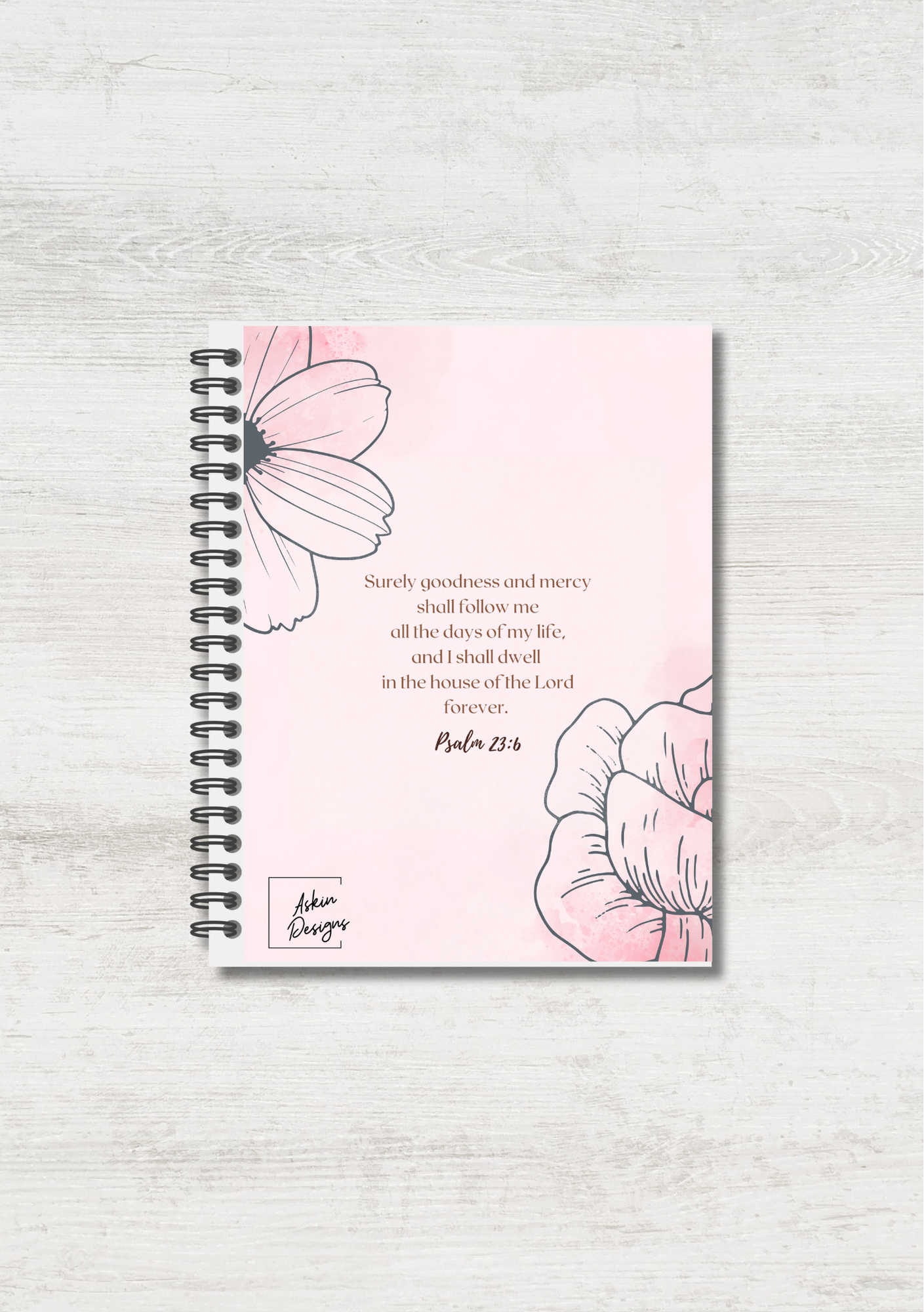Pink Line Art Floral Prayer Journal with Sections