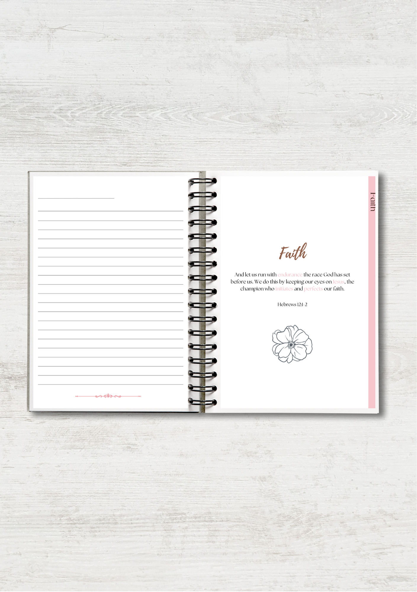 Pink Line Art Floral Prayer Journal with Sections