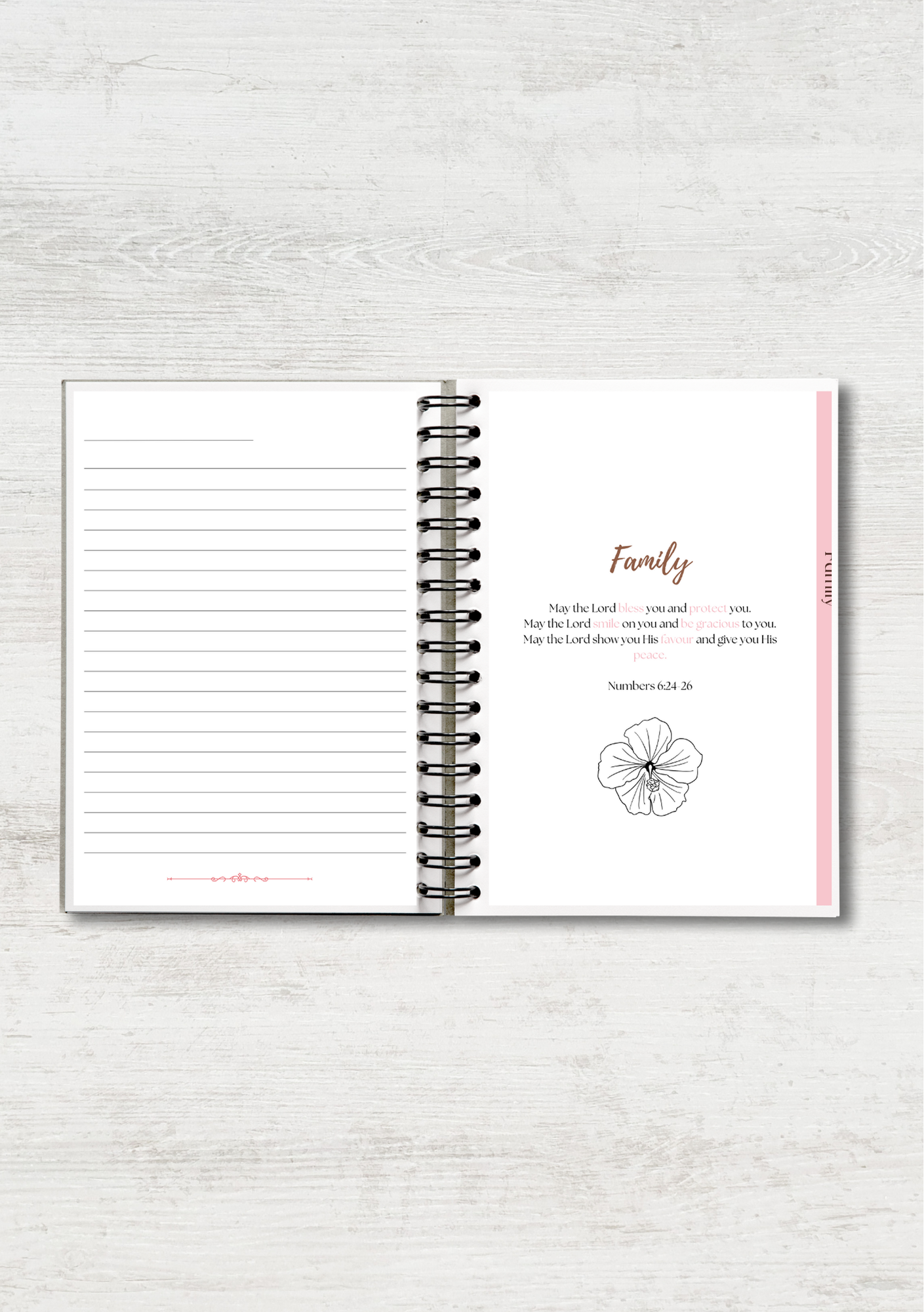 Pink Line Art Floral Prayer Journal with Sections