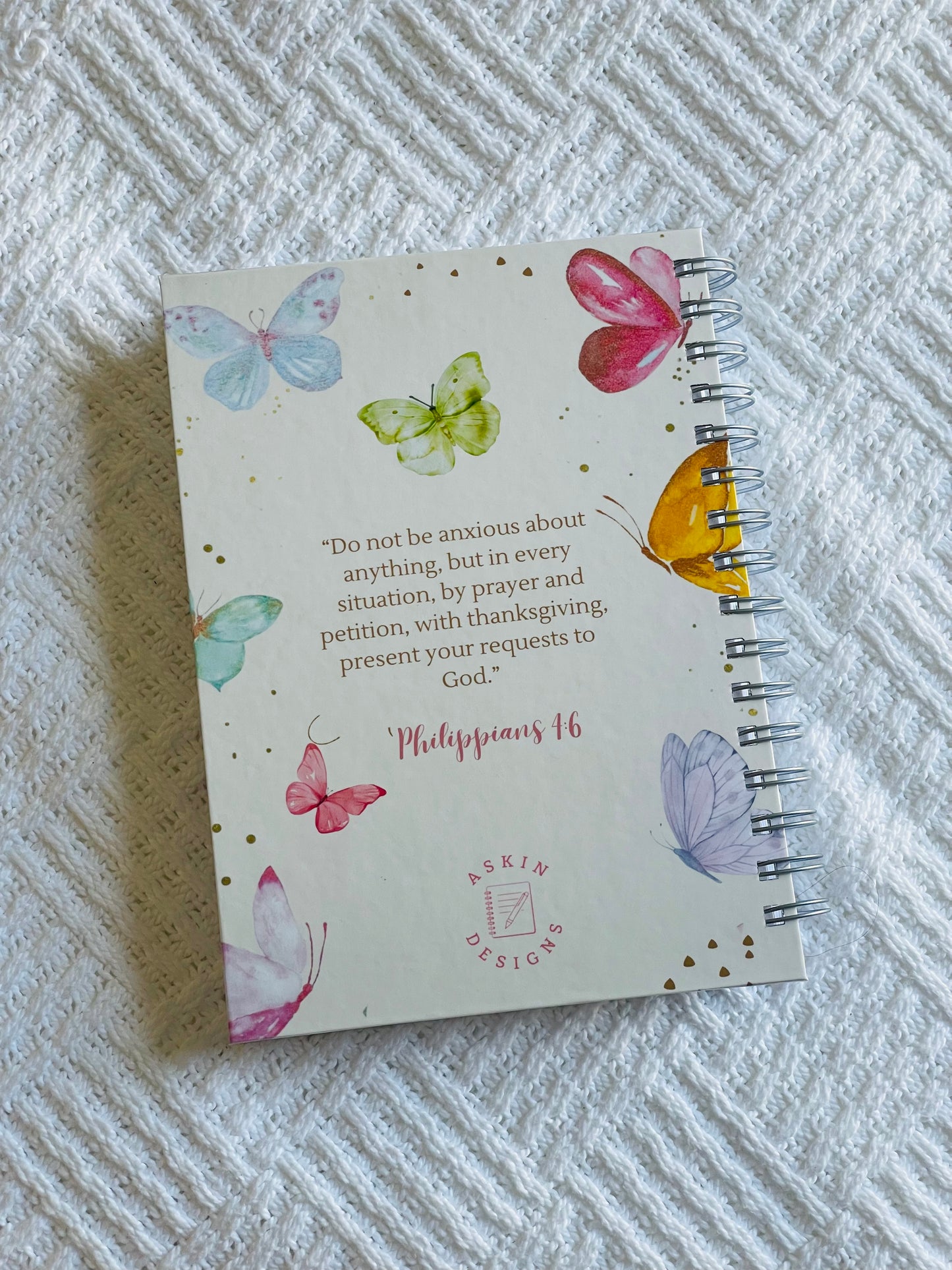 Custom Christian Bible Study Journal with Bible verse on back cover--wire-bound A5 personalised faith-based notebook for thoughtful gifting