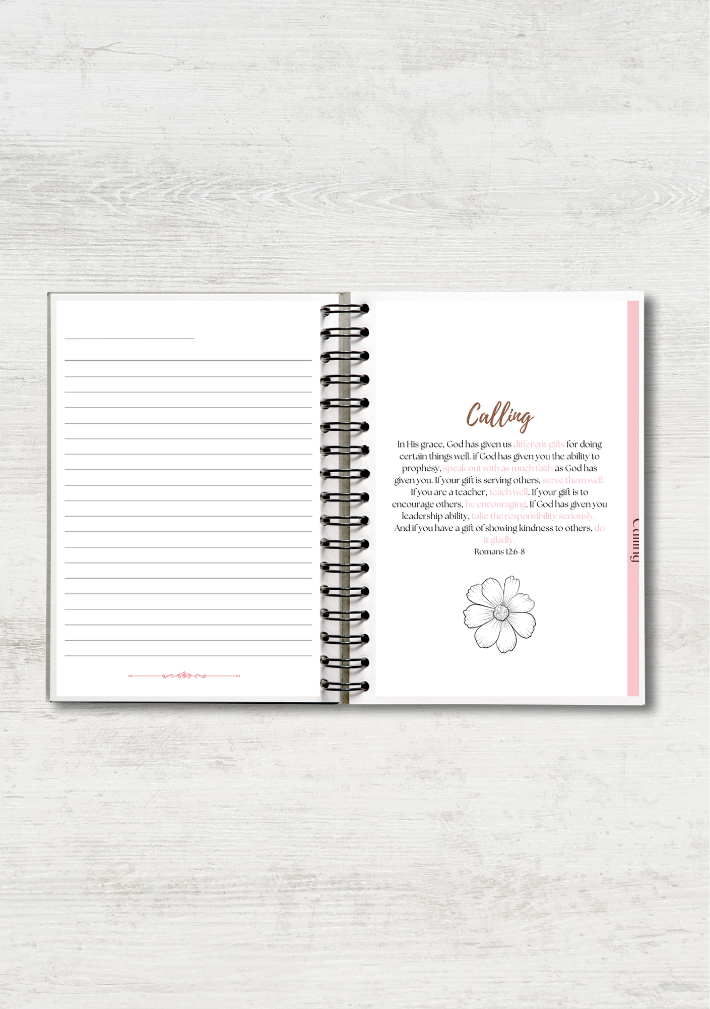 Pink Line Art Floral Prayer Journal with Sections