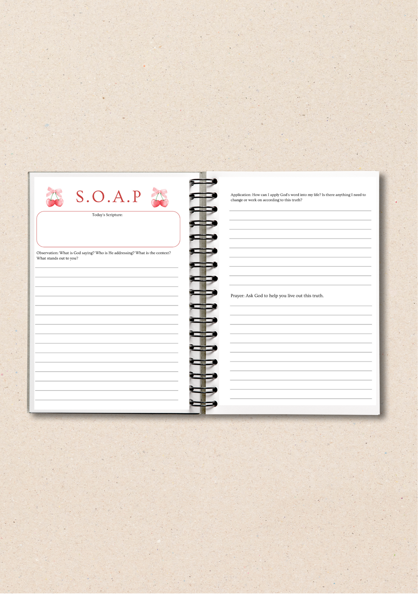 Personalised Cherry Bible Study Journal - SOAP Method