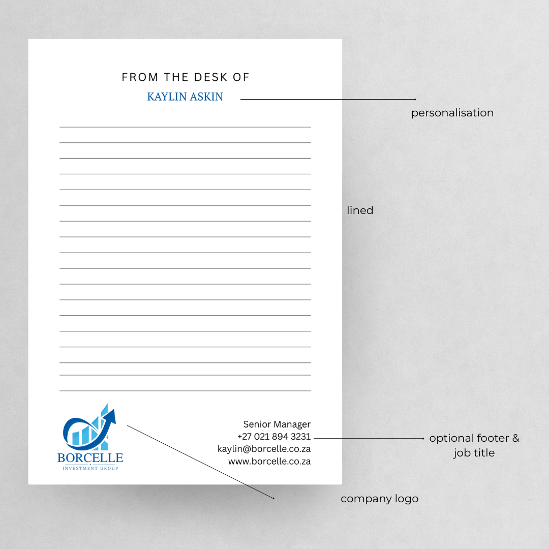 Branded Personalised Tear-off Lined Notepads in Bulk