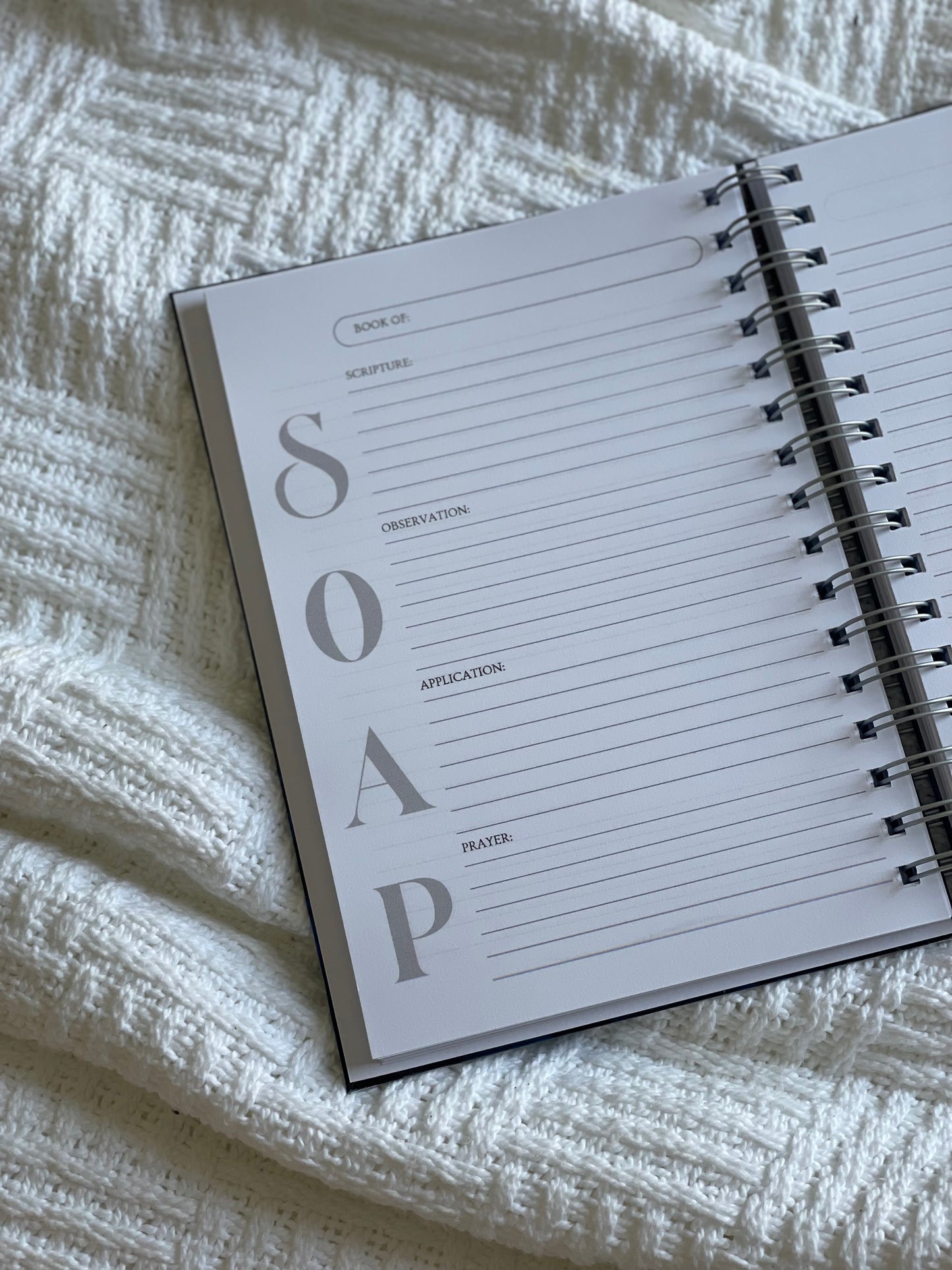 A5 wire-bound custom Bible Study Journal, including 150 lined pages with the SOAP tool for Bible Studying