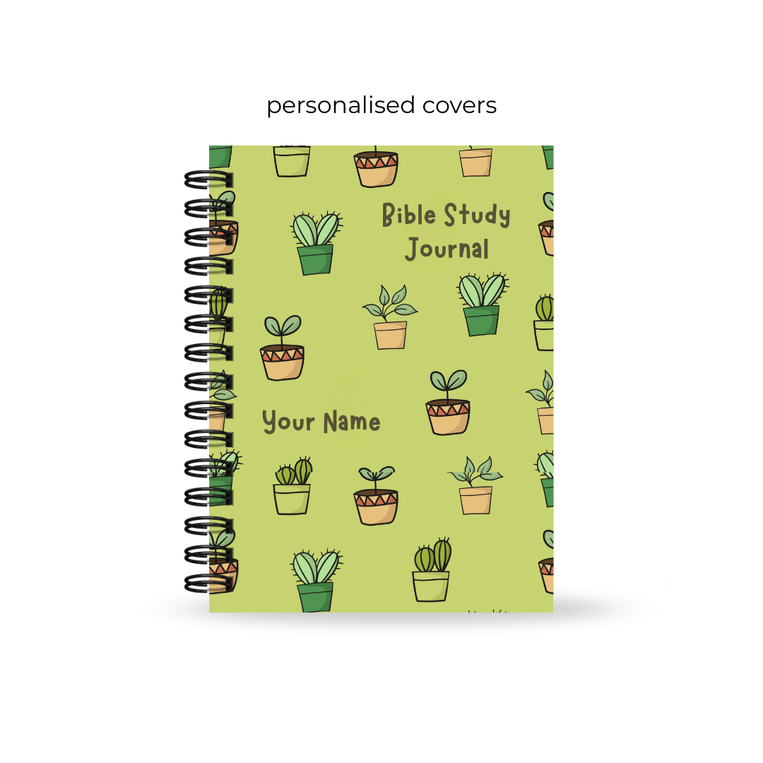Green Bible Study Journal with plant pattern on a white background