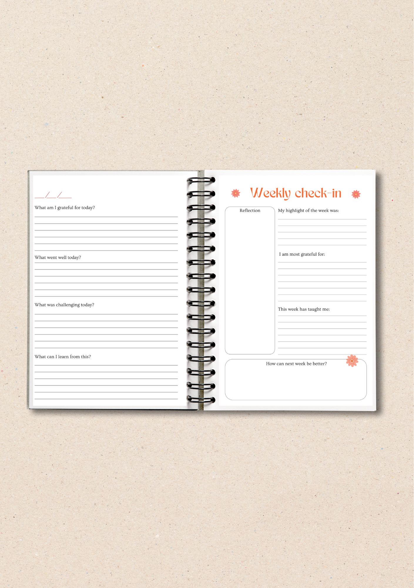 Personalised Orange Floral Gratitude Journal
