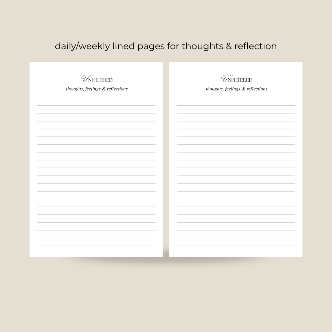 Lined pages for thoughts and reflections in a gratitude journal