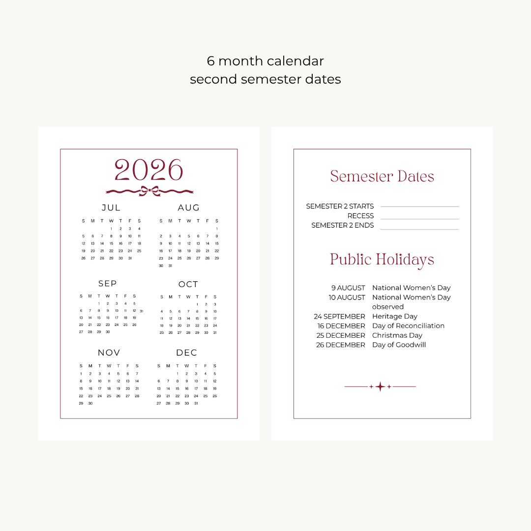 Burgundy Checkered 6-month Undated Varsity Academic Planner