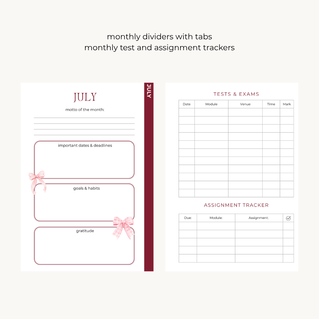 Burgundy Checkered 6-month Undated Varsity Academic Planner