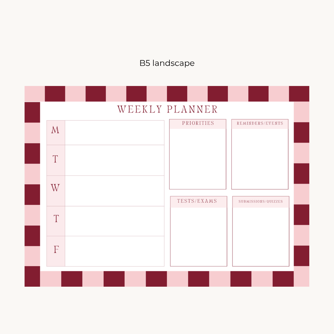 Burgundy Checkered Student Survival Kit