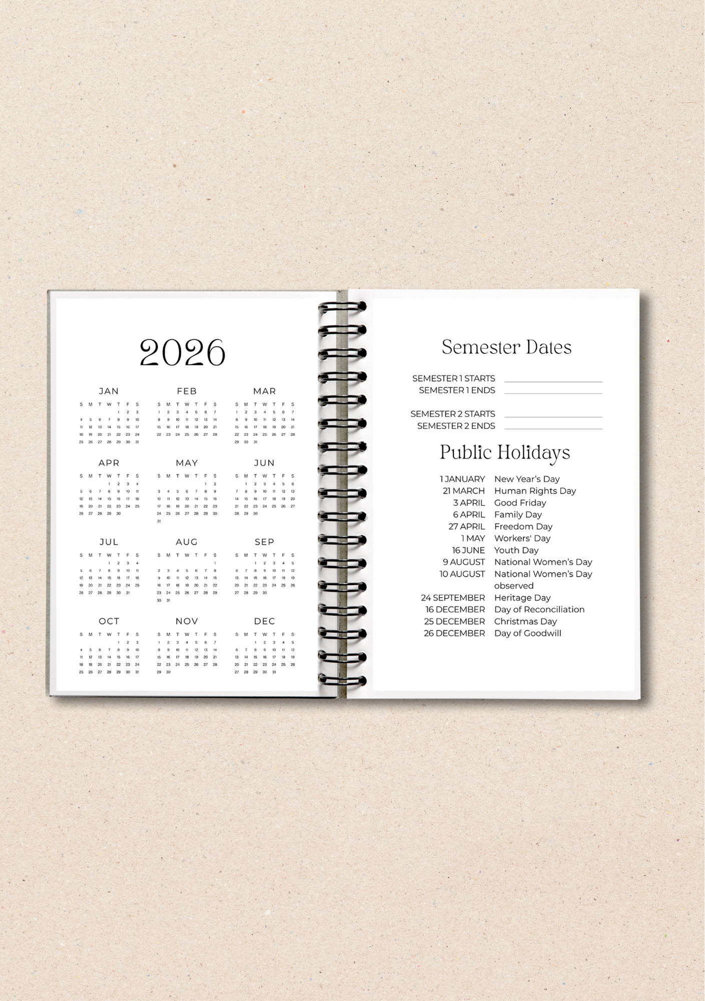 Customisable Varsity Academic Planner