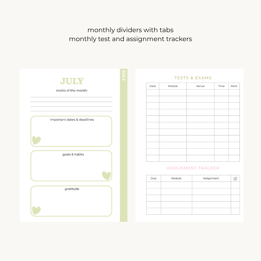 Chunky Hearts 6-month Undated Varsity Academic Planner