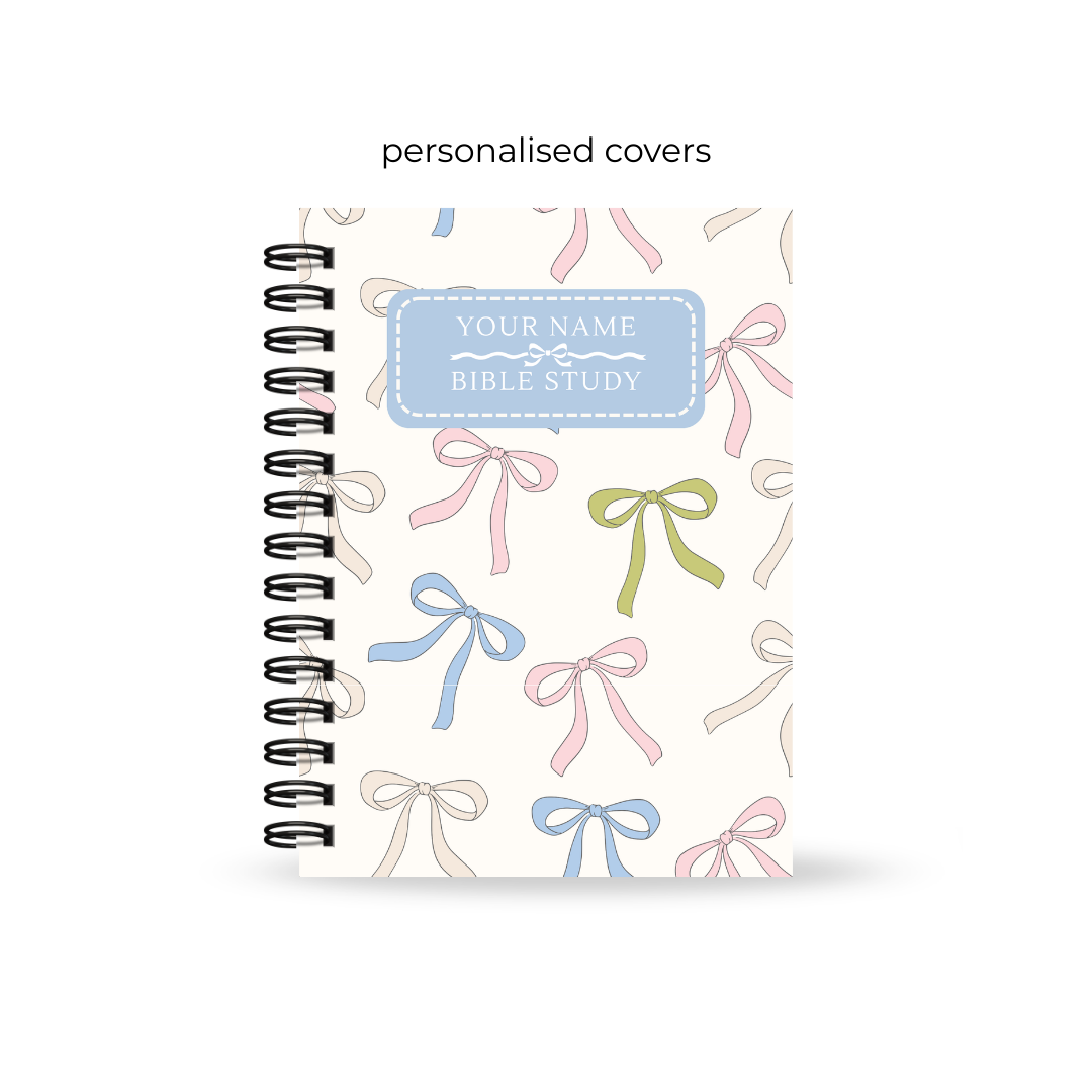 Christian Bible Study Journal with cute bow pattern and personalised covers for teenage girls 