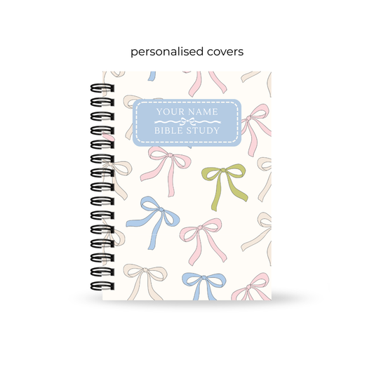 Christian Bible Study Journal with cute bow pattern and personalised covers for teenage girls 