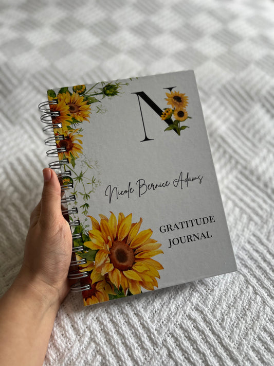 Personalised Sunflower Gratitude Journal with Daily & Weekly Reflections